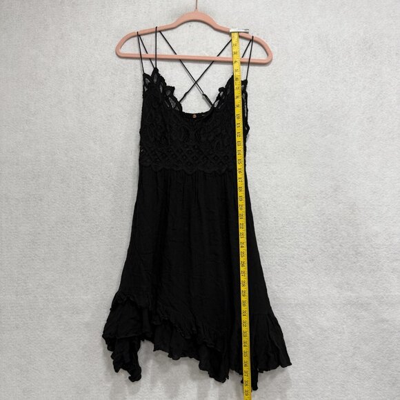 Free People FP One Dress Womens Small Black Lace Crochet Slip Boho Ruffle Hem - Picture 2 of 8